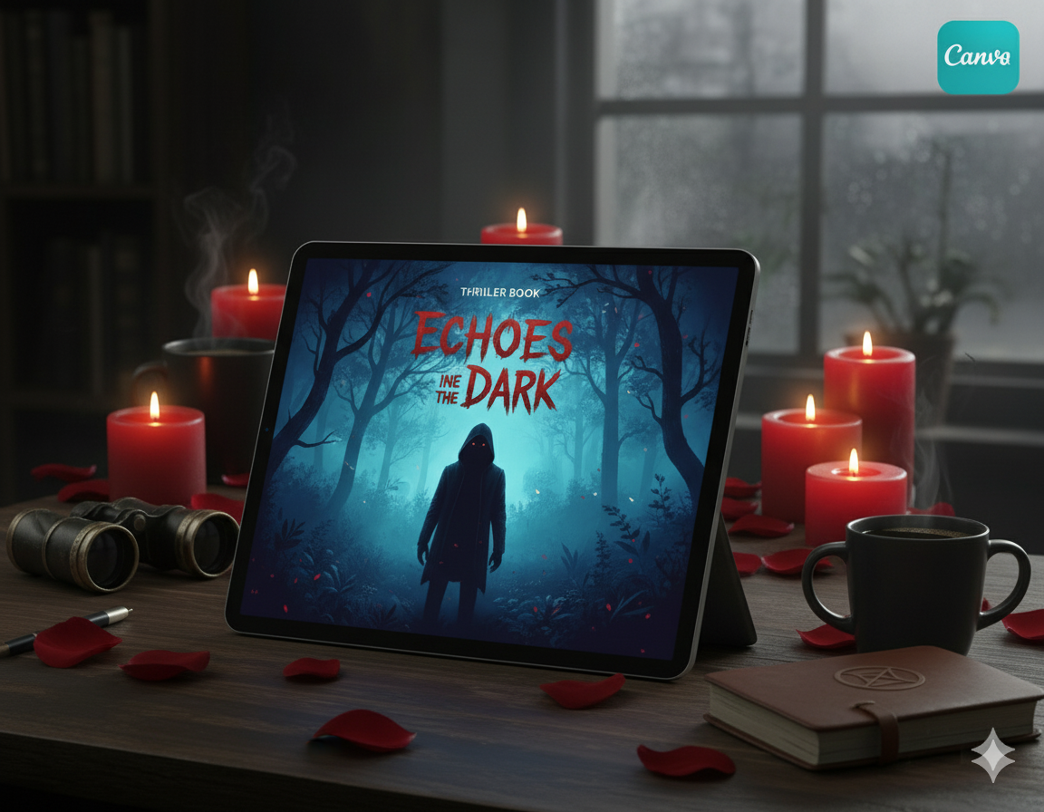 Mystery eBook & Thriller Cover Mockup | Blank iPad Scene | Canva Marketing Asset{PRL& MRR}