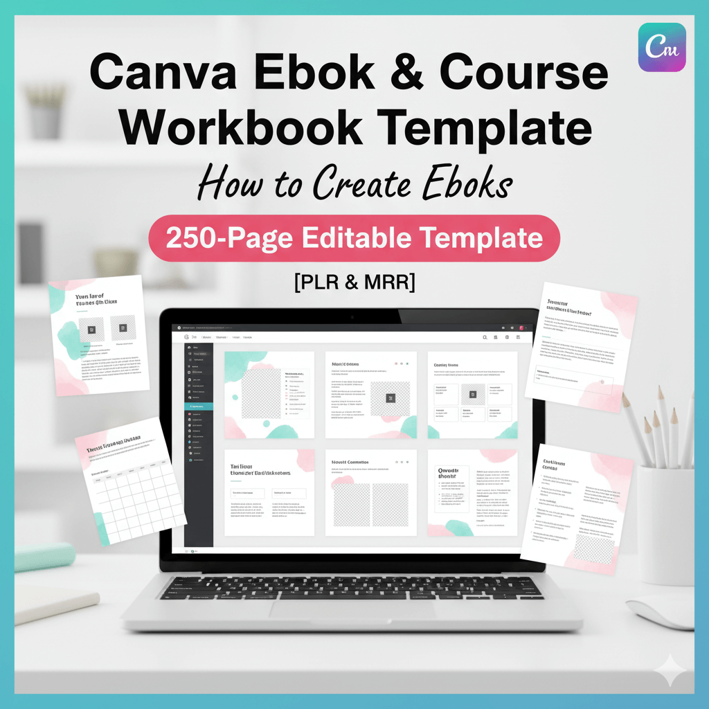 Canva eBook & Course Workbook Template | How to Create eBooks | 250-Page Editable Template{PRL& MRR}
