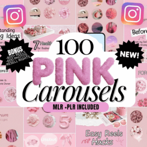100 Aesthetic Pink Instagram Carousel Templates – Editable Canva with PLR & MRR