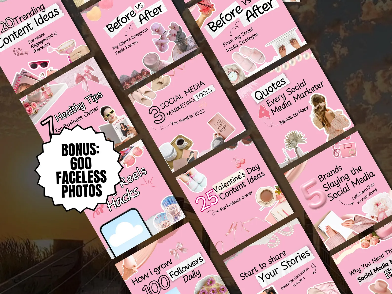 100 Aesthetic Pink Instagram Carousel Templates – Editable Canva with PLR & MRR - Image 3